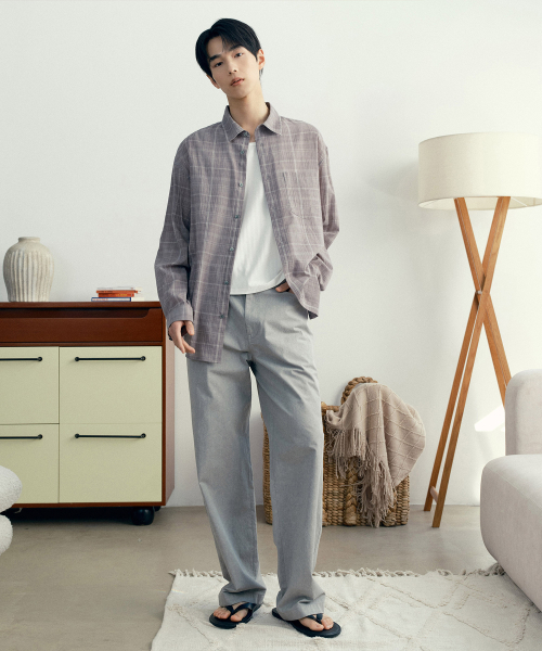 MINDBRIDGE（マインドブリッジ）の「[COUTURE]クリス60番手グレーチェックオーバーサイズシャツ（シャツ/ブラウス・メンズ・グレー・95/100/105/110）」の3枚目の写真