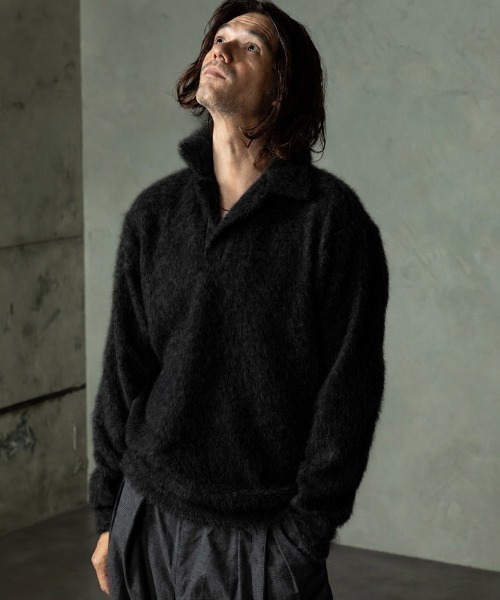 EGO TRIPPING（エゴトリッピング）の「ms6591-ALPACA POLO アルパカポロシャツ(666754)（ポロシャツ・メンズ・杢グレー/ブラック/チャコールグレー・46/48）」の2枚目の写真