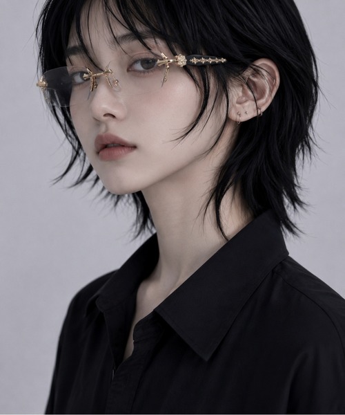 Bls】【ZA】【Bling Leads】韓国風サイドデザイン眼鏡（メガネ