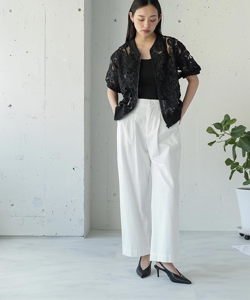 mili an deni(ミリアンデニ)の「半袖コードレースシアーブルゾン(ブルゾン・レディース・ブラック/アイボリー・M)」の13枚目の写真