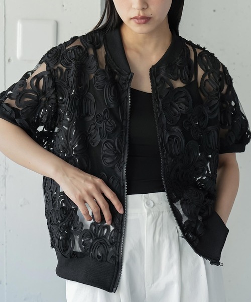 mili an deni(ミリアンデニ)の「半袖コードレースシアーブルゾン(ブルゾン・レディース・ブラック/アイボリー・M)」の16枚目の写真
