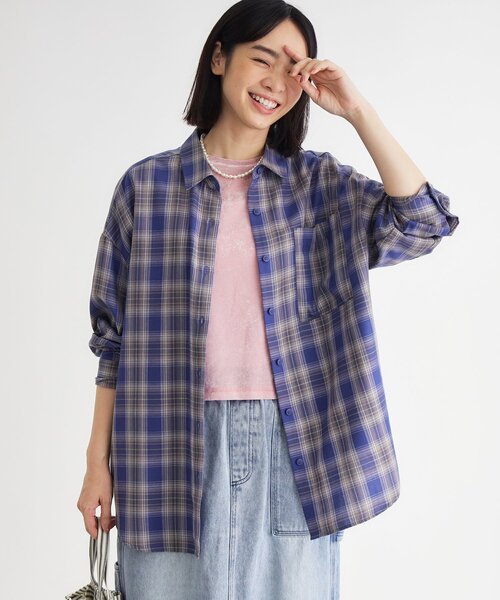 HONEYSUCKLE ROSE(ハニーサックルローズ)の「アソート柄ビッグチェックシャツ(シャツ/ブラウス・レディース・ライトパープル/ネイビー/ブラウン系その他/ブラック系・04/03/05)」の4枚目の写真