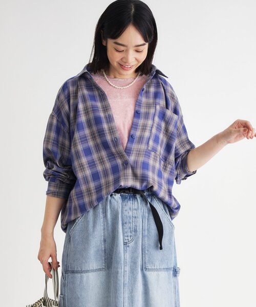 HONEYSUCKLE ROSE(ハニーサックルローズ)の「アソート柄ビッグチェックシャツ(シャツ/ブラウス・レディース・ライトパープル/ネイビー/ブラウン系その他/ブラック系・04/03/05)」の19枚目の写真