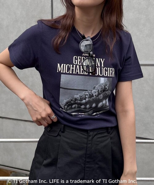GOOD ROCK SPEED(グッドロックスピード)の「【haru × GOOD ROCK SPEED】PhotoロゴコンパクトTシャツ(Tシャツ/カットソー・レディース・オフホワイト/ネイビー・38/36)」の2枚目の写真