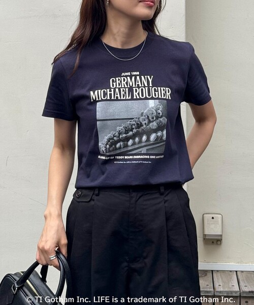 GOOD ROCK SPEED（グッドロックスピード）の「【haru × GOOD ROCK SPEED】PhotoロゴコンパクトTシャツ（Tシャツ/カットソー・レディース・オフホワイト/ネイビー・38/36）」の3枚目の写真