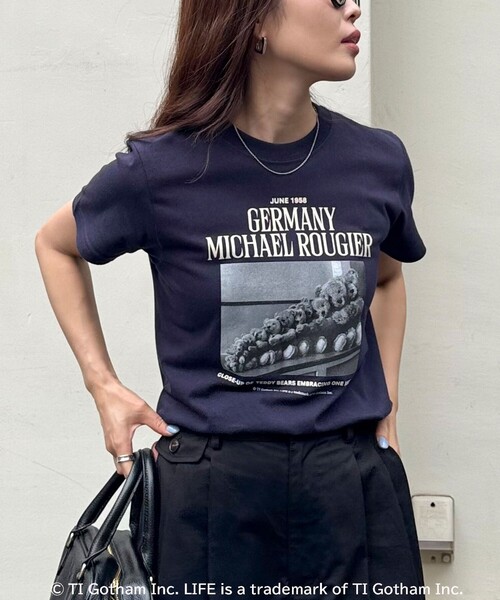 GOOD ROCK SPEED（グッドロックスピード）の「【haru × GOOD ROCK SPEED】PhotoロゴコンパクトTシャツ（Tシャツ/カットソー・レディース・オフホワイト/ネイビー・38/36）」の5枚目の写真