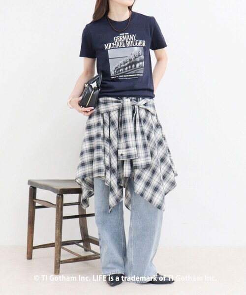 GOOD ROCK SPEED（グッドロックスピード）の「【haru × GOOD ROCK SPEED】PhotoロゴコンパクトTシャツ（Tシャツ/カットソー・レディース・オフホワイト/ネイビー・38/36）」の12枚目の写真