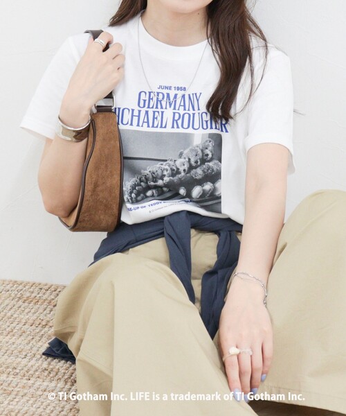 GOOD ROCK SPEED(グッドロックスピード)の「【haru × GOOD ROCK SPEED】PhotoロゴコンパクトTシャツ(Tシャツ/カットソー・レディース・オフホワイト/ネイビー・38/36)」の4枚目の写真