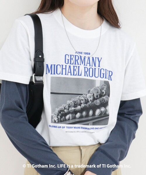 GOOD ROCK SPEED(グッドロックスピード)の「【haru × GOOD ROCK SPEED】PhotoロゴコンパクトTシャツ(Tシャツ/カットソー・レディース・オフホワイト/ネイビー・38/36)」の12枚目の写真