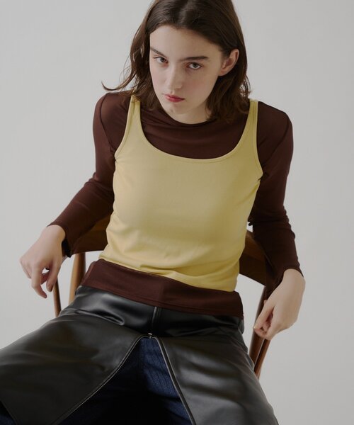 WHIMSIC（ウィムジック）の「【UNISEX】ソフトシアークルーネックＴ＆リブタンクトップ（Tシャツ/カットソー・レディース・ブラウン/ピンク/オフホワイト・FREE）」の3枚目の写真