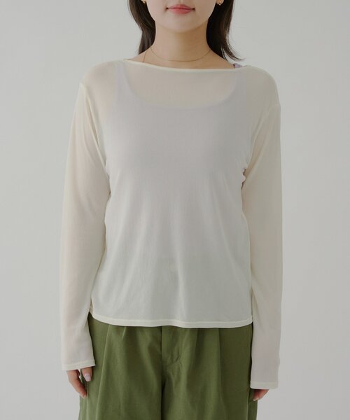 WHIMSIC（ウィムジック）の「【UNISEX】ソフトシアークルーネックＴ＆リブタンクトップ（Tシャツ/カットソー・レディース・ブラウン/ピンク/オフホワイト・FREE）」の7枚目の写真