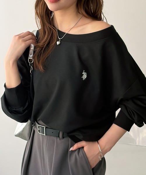 U.S. POLO ASSN.(ユーエスポロアッスン)の「GeeRA別注【U.S. POLO ASSN.】ボリューム袖オフショルダーボートネックスウェット(スウェット・レディース・ネイビー/杢グレー/ブラック・X-LARGE/LARGE/MEDIUM/SMALL)」の4枚目の写真
