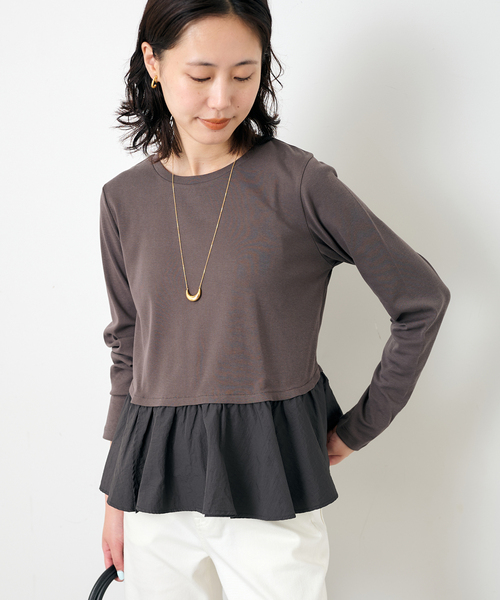 SLOBE IENA(スローブイエナ)の「布帛ドッキングフライスカットソー(Tシャツ/カットソー・レディース・イエロー/チャコールグレー・FREE)」の1枚目の写真