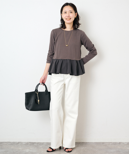 SLOBE IENA(スローブイエナ)の「布帛ドッキングフライスカットソー(Tシャツ/カットソー・レディース・イエロー/チャコールグレー・FREE)」の3枚目の写真
