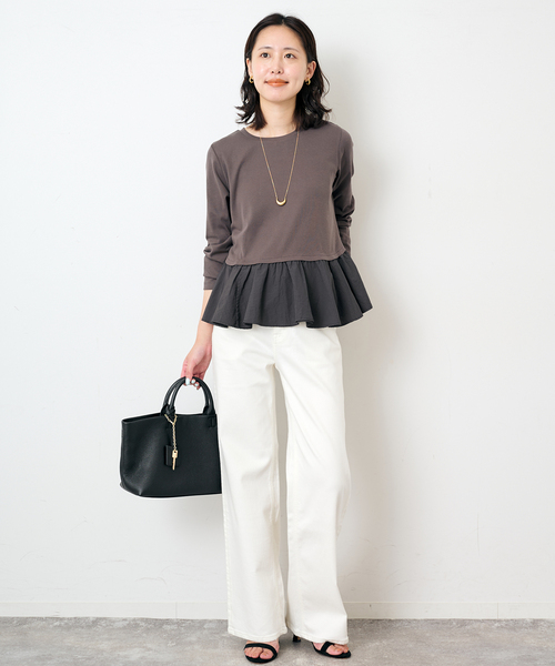 SLOBE IENA(スローブイエナ)の「布帛ドッキングフライスカットソー(Tシャツ/カットソー・レディース・イエロー/チャコールグレー・FREE)」の4枚目の写真