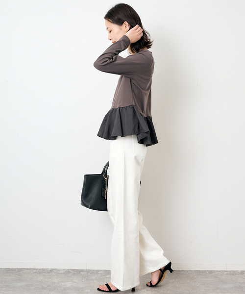 SLOBE IENA(スローブイエナ)の「布帛ドッキングフライスカットソー(Tシャツ/カットソー・レディース・イエロー/チャコールグレー・FREE)」の5枚目の写真