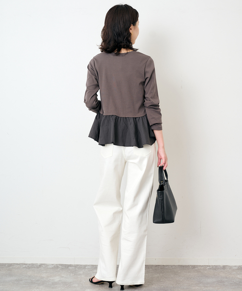 SLOBE IENA(スローブイエナ)の「布帛ドッキングフライスカットソー(Tシャツ/カットソー・レディース・イエロー/チャコールグレー・FREE)」の7枚目の写真