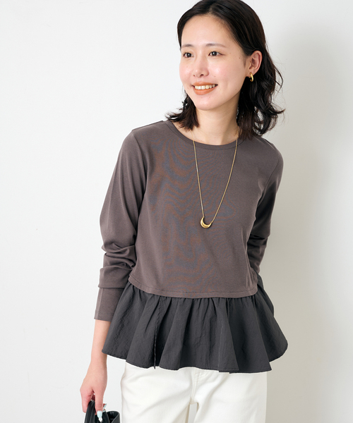 SLOBE IENA(スローブイエナ)の「布帛ドッキングフライスカットソー(Tシャツ/カットソー・レディース・イエロー/チャコールグレー・FREE)」の8枚目の写真