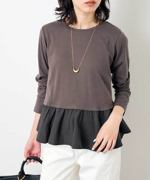 SLOBE IENA(スローブイエナ)の「布帛ドッキングフライスカットソー(Tシャツ/カットソー・レディース・イエロー/チャコールグレー・FREE)」の9枚目の写真
