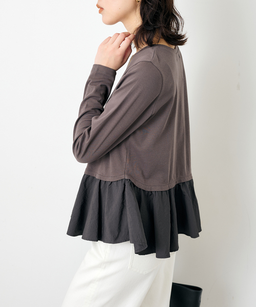 SLOBE IENA(スローブイエナ)の「布帛ドッキングフライスカットソー(Tシャツ/カットソー・レディース・イエロー/チャコールグレー・FREE)」の10枚目の写真