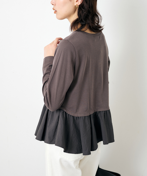 SLOBE IENA(スローブイエナ)の「布帛ドッキングフライスカットソー(Tシャツ/カットソー・レディース・イエロー/チャコールグレー・FREE)」の11枚目の写真