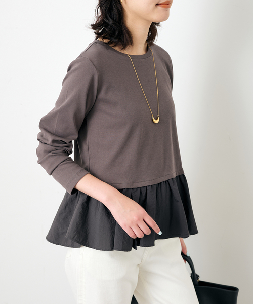 SLOBE IENA(スローブイエナ)の「布帛ドッキングフライスカットソー(Tシャツ/カットソー・レディース・イエロー/チャコールグレー・FREE)」の12枚目の写真