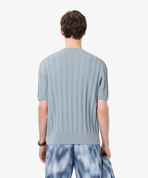 LACOSTE(ラコステ)の「レーヨンブレンド ストライプ リブニットショートスリーブセーター(ニット/セーター・メンズ・ダークネイビー/ライトグレー・3/4/2/5)」の6枚目の写真