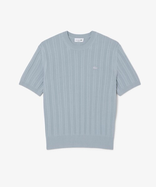 LACOSTE(ラコステ)の「レーヨンブレンド ストライプ リブニットショートスリーブセーター(ニット/セーター・メンズ・ダークネイビー/ライトグレー・3/4/2/5)」の7枚目の写真