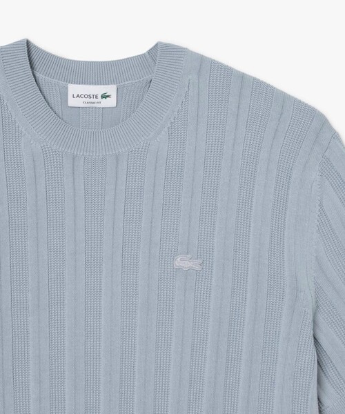 LACOSTE(ラコステ)の「レーヨンブレンド ストライプ リブニットショートスリーブセーター(ニット/セーター・メンズ・ダークネイビー/ライトグレー・3/4/2/5)」の8枚目の写真