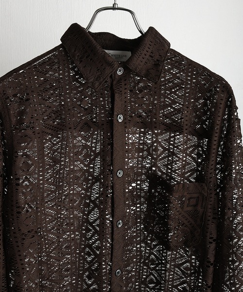 WESTSEA（ウエストシー）の「総レース シアー長袖シャツ / レギュラーカラー レースシャツ（シャツ/ブラウス・メンズ・ブラウン/ブラック/ホワイト・XL/M/L）」の3枚目の写真