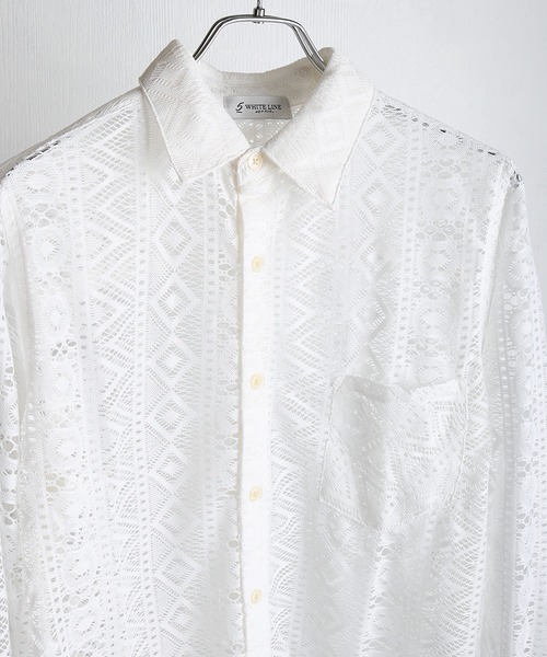 WESTSEA（ウエストシー）の「総レース シアー長袖シャツ / レギュラーカラー レースシャツ（シャツ/ブラウス・メンズ・ブラウン/ブラック/ホワイト・XL/M/L）」の2枚目の写真