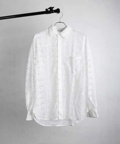 WESTSEA（ウエストシー）の「総レース シアー長袖シャツ / レギュラーカラー レースシャツ（シャツ/ブラウス・メンズ・ブラウン/ブラック/ホワイト・XL/M/L）」の11枚目の写真