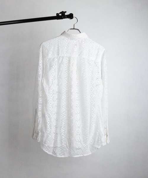 WESTSEA（ウエストシー）の「総レース シアー長袖シャツ / レギュラーカラー レースシャツ（シャツ/ブラウス・メンズ・ブラウン/ブラック/ホワイト・XL/M/L）」の12枚目の写真