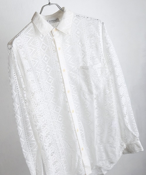 WESTSEA（ウエストシー）の「総レース シアー長袖シャツ / レギュラーカラー レースシャツ（シャツ/ブラウス・メンズ・ブラウン/ブラック/ホワイト・XL/M/L）」の13枚目の写真