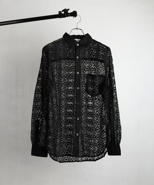 WESTSEA（ウエストシー）の「総レース シアー長袖シャツ / レギュラーカラー レースシャツ（シャツ/ブラウス・メンズ・ブラウン/ブラック/ホワイト・XL/M/L）」の15枚目の写真