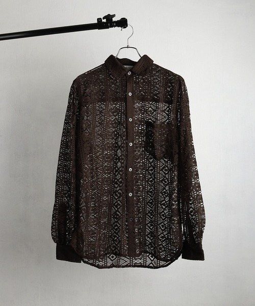 WESTSEA（ウエストシー）の「総レース シアー長袖シャツ / レギュラーカラー レースシャツ（シャツ/ブラウス・メンズ・ブラウン/ブラック/ホワイト・XL/M/L）」の19枚目の写真