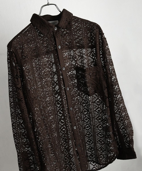 WESTSEA（ウエストシー）の「総レース シアー長袖シャツ / レギュラーカラー レースシャツ（シャツ/ブラウス・メンズ・ブラウン/ブラック/ホワイト・XL/M/L）」の21枚目の写真