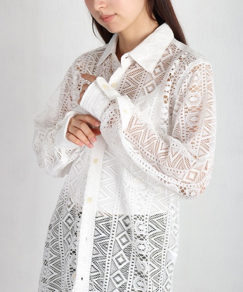 WESTSEA（ウエストシー）の「総レース シアー長袖シャツ / レギュラーカラー レースシャツ（シャツ/ブラウス・メンズ・ブラウン/ブラック/ホワイト・XL/M/L）」の9枚目の写真