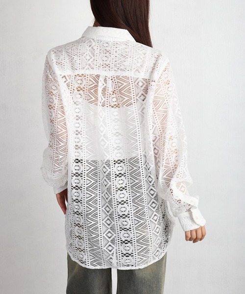 WESTSEA（ウエストシー）の「総レース シアー長袖シャツ / レギュラーカラー レースシャツ（シャツ/ブラウス・メンズ・ブラウン/ブラック/ホワイト・XL/M/L）」の5枚目の写真