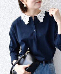 SHIPS any:〈洗濯機可能〉レース カラー ポロ ロングスリーブ プルオーバー