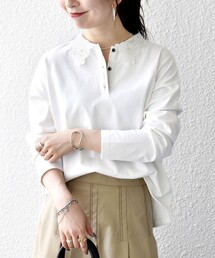 SHIPS any:〈洗濯機可能〉レース カラー ポロ ロングスリーブ プルオーバー