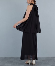 シフォンフラワーレースボウタイノースリーブブラウス+シフォンフレアスカートset