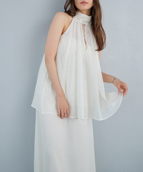 murea(ミュレア)の「シフォンフラワーレースボウタイノースリーブブラウス+シフォンフレアスカートset(セットアップ・レディース・ブラック/アイボリー・FREE)」の17枚目の写真