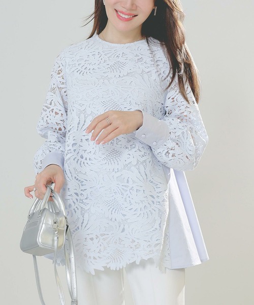 Liala×PG(リアラバイピージー)の「レース 切り替え フレア ブラウス Liala×PG(シャツ/ブラウス・レディース・ピンク/サックスブルー・S/M)」の2枚目の写真
