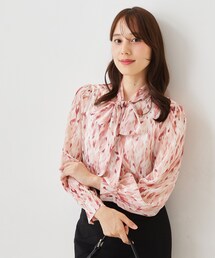 【手洗い可/日本製】レオパード ボウタイブラウス