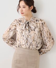 【手洗い可/日本製】レオパード ボウタイブラウス