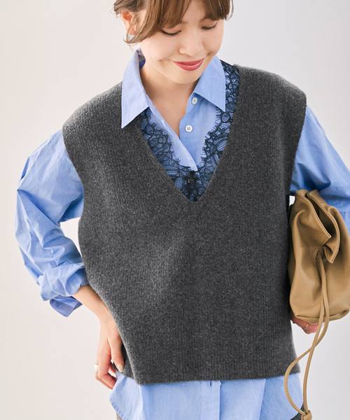 Spick & Span(スピックアンドスパン)の「《一部店舗+WEB限定》レースニットベスト(ベスト・レディース・チャコールグレー/ホワイト系その他・FREE)」の5枚目の写真