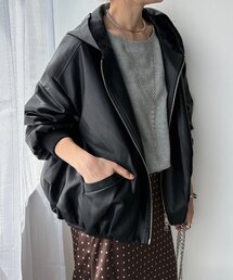 DouDou | フェイクレザーフーディーブルゾン(ブルゾン)