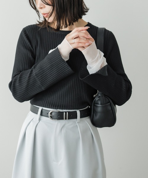 Bab（バブ）の「チュールレイヤードリブニットトップス（クルーネック）（ニット/セーター・レディース・ホワイト系その他/グレー/ブラウン/ブラック/ピンク/グレー系その他3・FREE）」の19枚目の写真