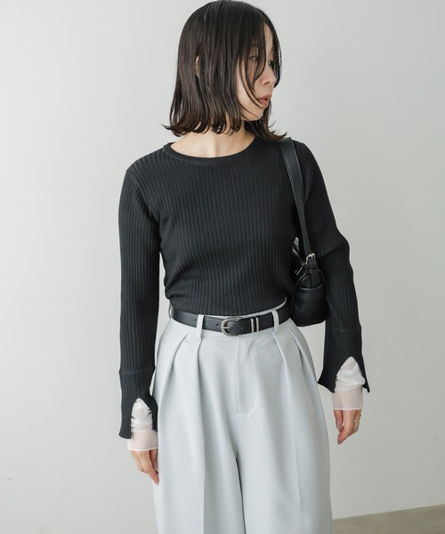 Bab（バブ）の「チュールレイヤードリブニットトップス（クルーネック）（ニット/セーター・レディース・ホワイト系その他/グレー/ブラウン/ブラック/ピンク/グレー系その他3・FREE）」の20枚目の写真